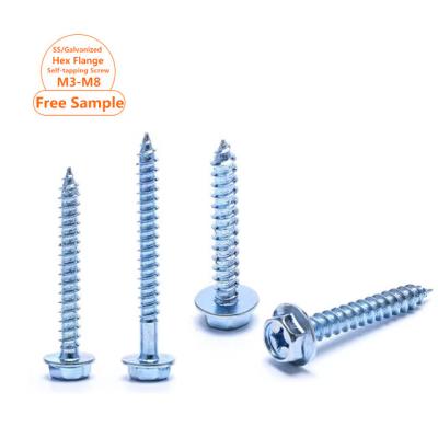 China HEX Zinc Hexagon Flange Self-tapping Screw Zinc Blue White Cross Recessed Hexagon Wood Screws Cross Recessed Hexagon Wood Screw M3-M8 for sale