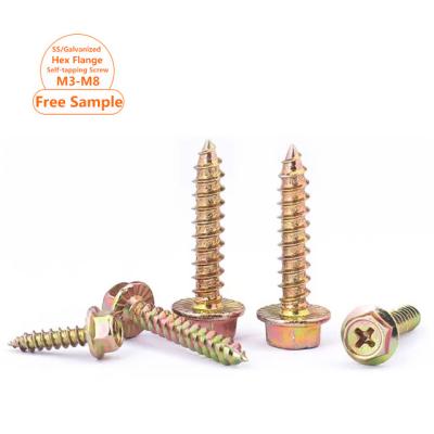 China Hot Selling Galvanized HEX Metal Hexagon Screws Cross Recessed Hex Head Roofing Screws Color Zinc Hexagon Flange Self Tapping Screw for sale