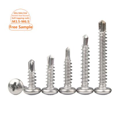 China HEX A2-70 Pan Round Head Cross Recessed Stainless Steel Drill Shank Screws Self Tapping Self Drilling Dovetail Screws M4.2 M4.8 M5.5 for sale