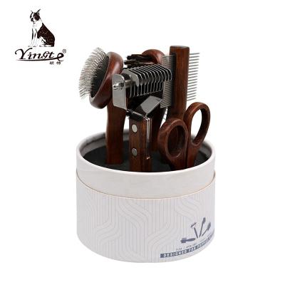 China Factory Wholesale Viable 5 in 1 Wooden Handle Pet Grooming Brush Dog Grooming Kit for sale