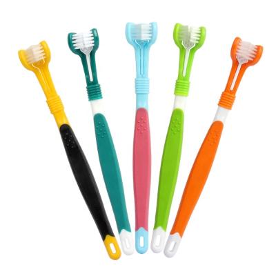 China Viable Factory Wholesale Design Three Heads LOW MOQ New Pet Cat Dog Toothbrush for sale