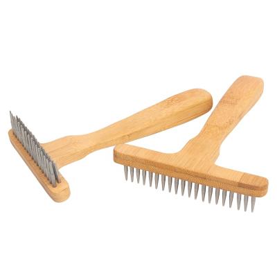 China Wholesale Two Style Viable Factory Handle Pet Grooming Brush Dog Hair Rake Bamboo Wooden Comb for sale