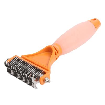 China Amazon Viable Hot Sale Double Sided Silicone Handle Open Pet Knot Comb Dog Dematting Grooming Rake Comb for sale