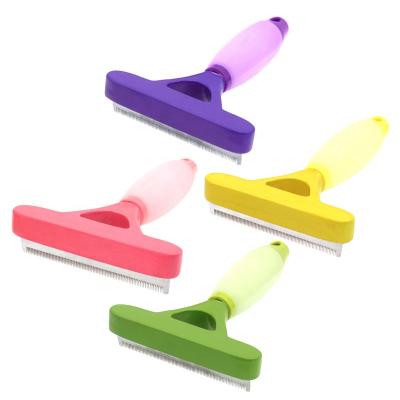 China Viable Factory Wholesale Silicone Handle Pet Deshedding Tool Cat Dog Hair Remover Grooming Brush for sale