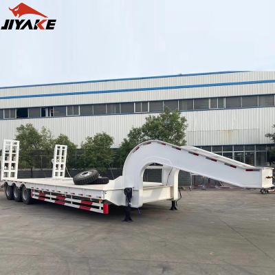 China Truck Trailer 3 Axle Shipping 50 Ton Heavy Machinery Utility Trailer Low Gooseneck Low Bed Lowbed Semi Trailer With Ladder for sale