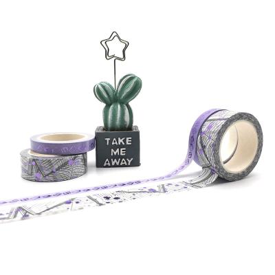 China Waterproof universal purple foil washi tape with wholesale price book pattern for sale