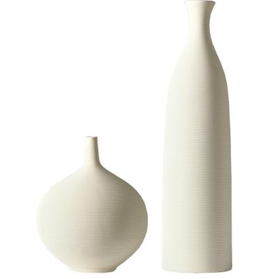 China Modern Geometric Table Decoration White Tall Skinny Narrow Neck Textured Ceramic Flower Vase for sale