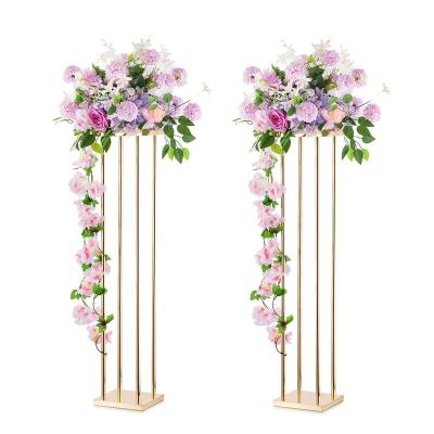 China Modern Hot Sale Easy Install Weeding Party Decoration Centerpieces Metal Tall Vases Flower Column Flower Stand for sale