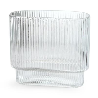 China Modern High Quality Home Party Decor Crystal Glass Striped Weeding Flower Vase for sale