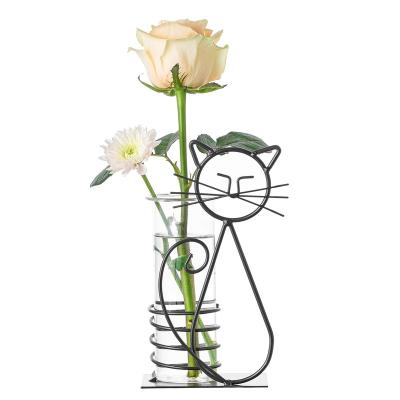 China Modern home office decoration beautiful cat bud decoration scindapsus container planter hydroponics planter bulb holder glass line for sale