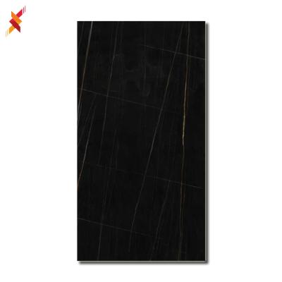 China Large Modern Dark Black Color Slab Polished Porcelain Glazed Glossy Ceramic Floor And Wall Tile 900*1800mm for sale