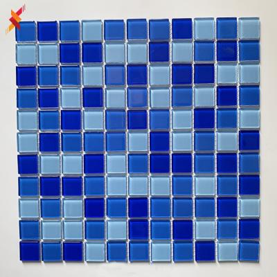 China Factory Price Cheap Blue Square Parquet Foshan Glossy Outdoor Glass Mosaic Slab For Swimming Pool 25x25mm for sale