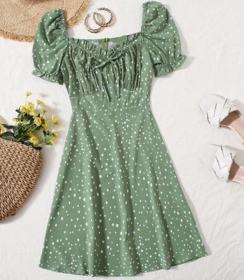 China Anti-Static Polka Dot Ruched Bust Dress for sale