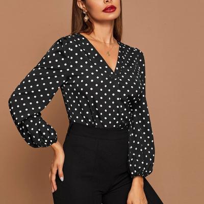 China Dot Breathable Point Women Casual Wave Ladies Blouses Long Sleeve Shirt and Blouses for sale