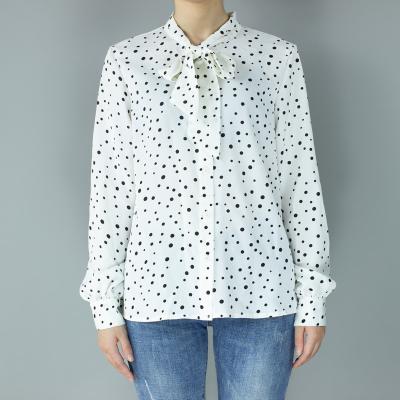 China Anti-pilling Long Sleeve White Bow Shirt Tops Wave Point Fashion Ladies Blouse for sale