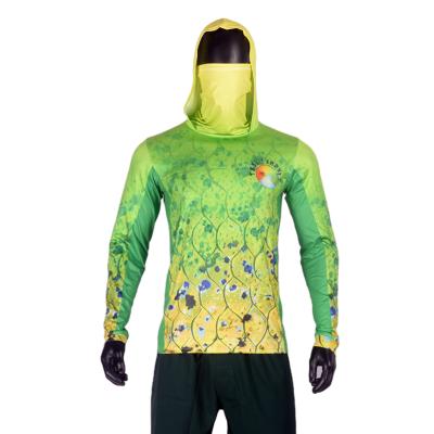 China Custom Antibacterial Sublimation Print Fishing Shirt UV Mesh Vented Sleeve Protective Neck Cuff Hoodie And Sides Fishing Wear for sale