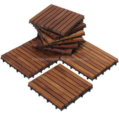 China Garden Villa Acacia Wood Interlocking Deck Tiles for Patio and Outdoor Floors - 12 X 12 Inch (Pack of 10) (12 Slat) for sale