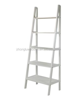 China SZL-1703176-51 5-Shelf Handmade White Ladder Bookcase Antique White Bookcases for sale