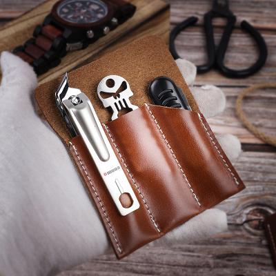 China Wholesale crazy horse leather pocket organizer mini EDC fashion Amazon hotsell EDC pocket organizer handmade nice leather vintage EDC pocket slip for sale