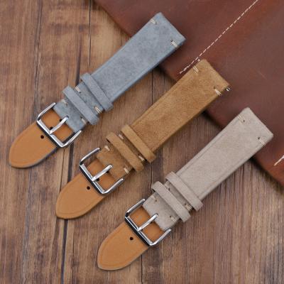 China Wholesale Genuine Leather Handmade Suede Watch Strap Wrist Watch Band 18mm 20mm 22mm 24mm for sale