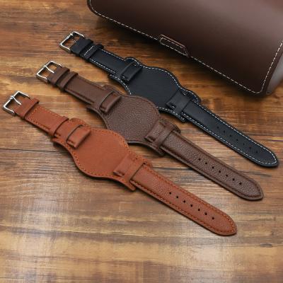 China Coffee Water Resistant Genuine Leather Watch Band Strap Wrist 18 19 20 22 24mm Black Brown With Mat for sale