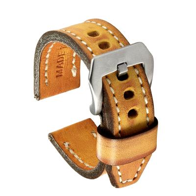 China For apple & Samsung Watch 18/20/22/24mm Vintage Retro Vintage Vegetable Leather Watch Band Handmade Genuine Leather Watch Strap for sale