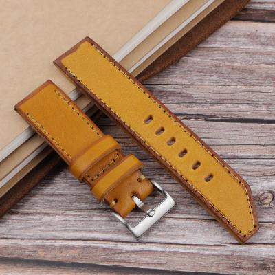 China Durable 20mm 22mm new style yellow vegetable tanned handmade stitching genuine leather watchbands leather watchbands for sale