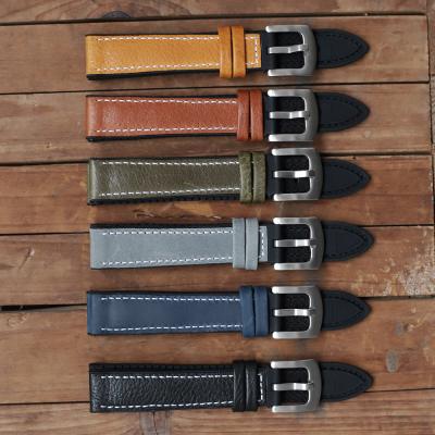 China New Style 18/20/22 Mm Leather Watch Band Men's Handmade Watch Bands Waterproof Silicone+Real Cow Cow Leather For Watch Replacements for sale