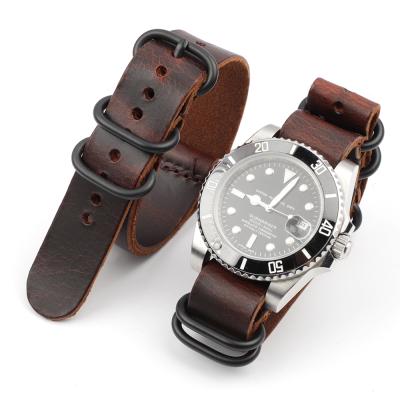 China Italian Leather NATO Zulu Watch Straps 18/20/22 Millimeter Adjustable Slot Watchbands with Matte Black Buckles for sale