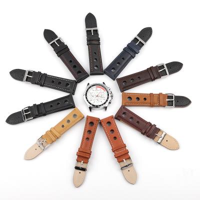 China Genuine Cowhide Leather Watch Band with Three Holes Comfortable Black Watch Straps for sale