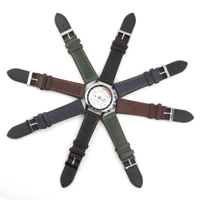 China High Quality Litchi Leather Watch Band With Stainless Steel Buckle Waterproof Watch Straps For Women Men for sale