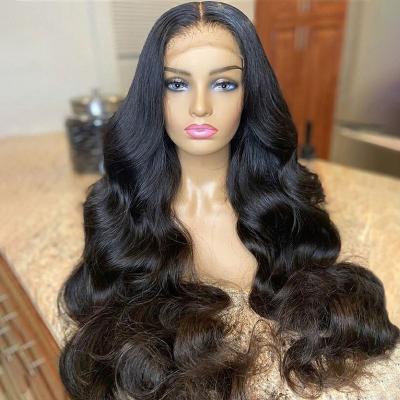 China Silky Straight Wave 13*4 Lace Up Raw Indian Human Hair Swiss Glueless Lace Frontal Wigs Cuticle Aligned Body Wave Lace Front Wig for sale