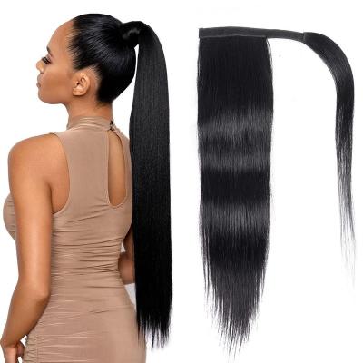 China African Girl Hair Silky Straight Smooth Natural African Girl Wrap Around Ponytail Clip In Hair Extensions Black Ponytail For Black Women for sale