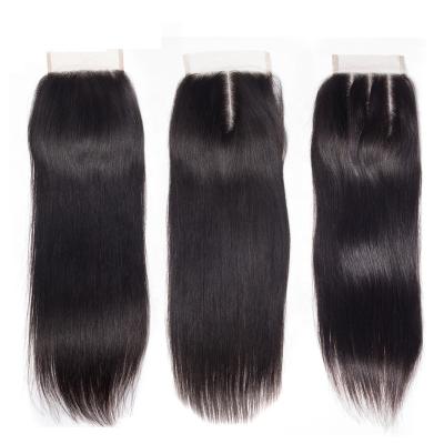 China 4x4 Lace Front Human Hair Silky Straight Swiss Closure Piece 100% Thick Soft Silky Low Wave Hair Closure With Baby Hair for sale