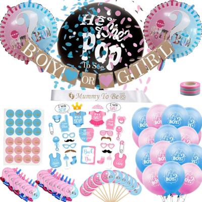 China 117PCS Paper Baby Say Party Supplies, Boy or Girl Banner, Colored and Confetti Balloons, Photo Props, Cupcake Toppers, Stickers for sale