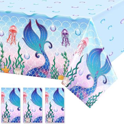 China PE mermaid tablecloth set can be custom made Plastictableclothsmermaid tail birthday table cover kids birthday baby shower mer for sale