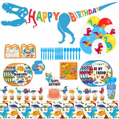 China New Paper Children's Cartoon Party Balloon Dinosaur Set Napkin Straw Paper Disposable Decoration Dinosaur Party Supplies Dish Cup for sale