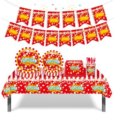 China Plastic Party Theme Item Popcorn Set Include Disposable Tablecloth Dish Napkin Banners Cups Party Supplies for sale