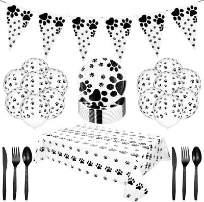 China 71 Pieces Dog Paw Prints Party Supplies Partyplate Napkin Pennant Knives Paper Forks Spo Plastic Tablecloth forChildren Party for sale