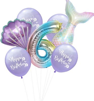 China 7PCs Mermaid Foil Balloons Set Mermaid Sea Theme Birthday Party Decoration 32inch Number Foil Balloon Shell Helium Balloon for sale