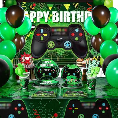 China Paper 152 Pieces Video Game Birthday Party Supplies Gamer Party Table Cover Happy Birthday Gaming Background Banner Video Game Themed for sale