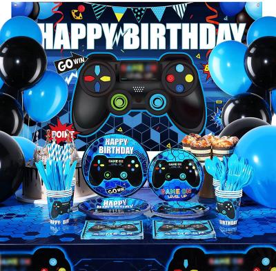 China Paper 152 pieces video game birthday party supplies gamer party table cover happy birthday game background banner video game theme for sale