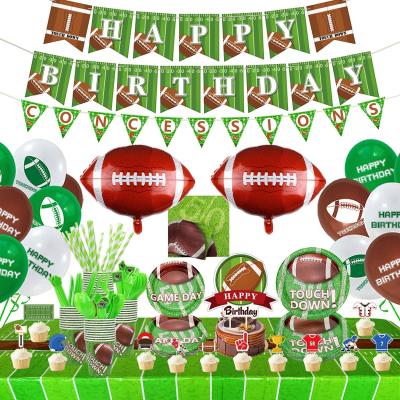 China Football theme paper party supplies dishes, dessert dishes, cups, napkins, tablecloth, straw, banner for game day birthday for sale