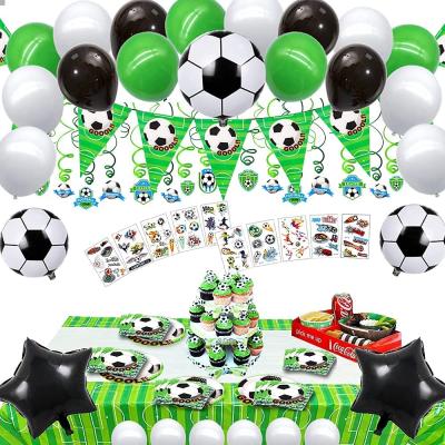 China Football Birthday Party Paper Supplies Including Dishes Tablecloth, Napkins, Cups, Balloons, Parties Banner Cake Topper for sale