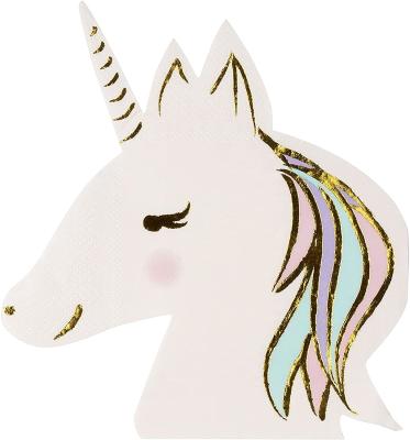 China Pe Lunch Napkin Paper Napkin Disposable Birthday Party Supplies Unicorn Die Cut Design 3 Layer Gold Foil Folded 6.5 x 6.3 for sale