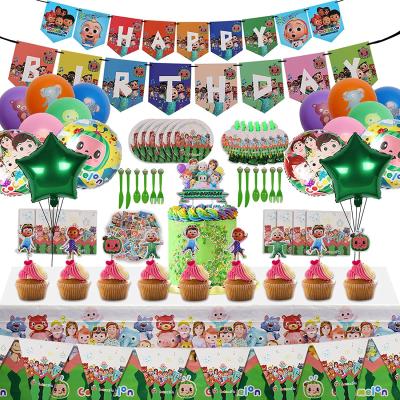 China Supplies Cocos Cartoon Melon Birthday Party Item, 177 Pieces Cocos JJ Melon Birthday Party Decorations, Includes Flatware, Large Table Co for sale