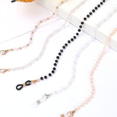 China Environmental Friendly Colorful Chain Glass Beaded Metal Rhinestone Sunglasses Ties Eyewear Crystal Beads Necklace For Women Facemask Lanyard Cord for sale