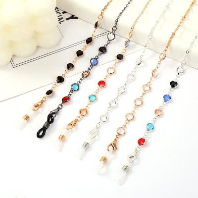 China Wholesale Anti Slip Gold Plated Masking Chain Crystal Sunglasses Straps Lanyard Face Glass Chains Necklace For Women for sale