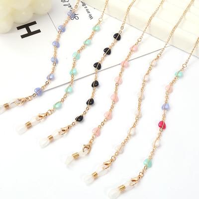 China Hot Selling Colorful Beaded Chain Indelible Metal Facemask For Women Crystal Masking Necklace Eyeglass Lanyard for sale