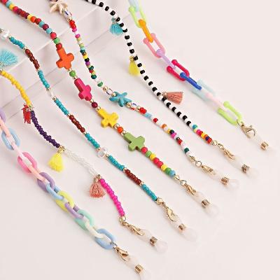 China Fashion& 2022 Fashion Glass Pearl Chains Eyeglass Beaded Casual Anti-Slip Beaded Rope Colorful Acrylic Strap Sunglasses Neck Strap for sale